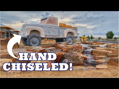 Hand Chiseled STONE TRUCK with Waterfalls from Tailgate | 53 Chevy Pickup