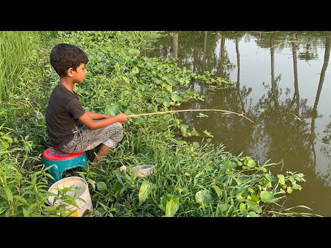 Amazing Hook fishing Video 2023✅Little Boy hunting big koi fish by fish hook From beautiful nature🥰🥰