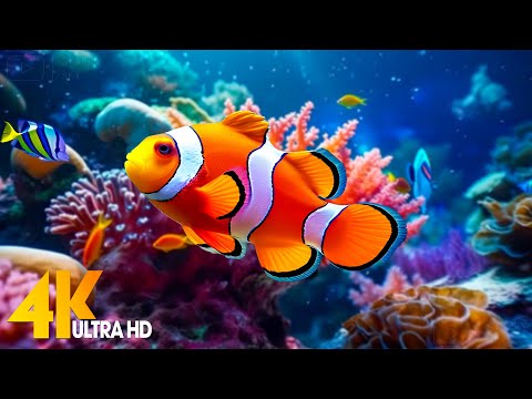 Aquarium 4K VIDEO (ULTRA HD) 🐠 Beautiful Coral Reef Fish – Relaxing Sleep Meditation Music